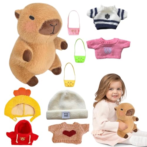 Capybara Plüsch Mit Kleidung Und Zubehör, Dress Up Capybara Plüschtier, Capybara Plüschtier, Plüschtier-Begleiter, Süßes Kuscheltier-Capybara-Kissen, Taschen, Capybara-Puppen-Outfits für Kleinkind von Generisch