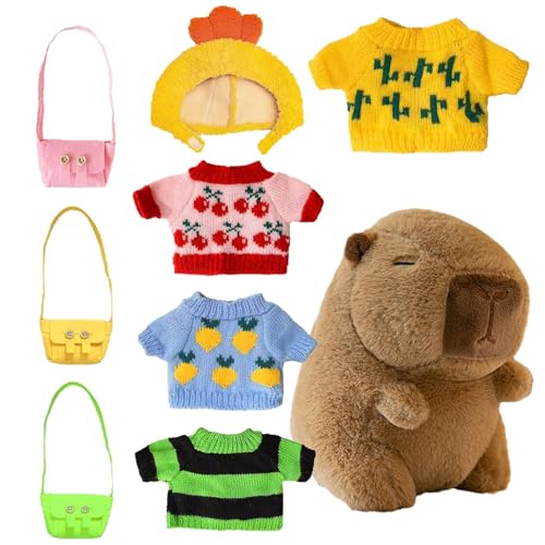 Capybara Plüsch mit 8-teiliger Kleidung und Accessoires, 9 Zoll Capybara Puppen mit Kostümtaschen Set, Niedliche Capybara Plüschtiere Zum Anziehen, Kinder Anziehpuppen, Ausgestopftes Capybara von Generisch