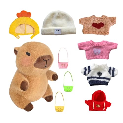 Capybara Plüschtier, 9 Zoll Cute Capybara Plüschtier Spielzeug mit 9 Stück Kleidung & Zubehör, Dress Up Capybara-Stofftier, Simulation Tier Capybara Puppen für Kinder von Generisch