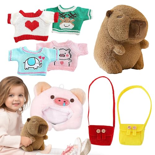 Generisch Capybara Plüschtier, Dress Up Capybara Puppe, Süßes Kuscheltier-Capybara-Kissen, 9,84-Zoll-Capybara-Stoffpuppe Mit Kleidung Und Accessoires, Niedliche Gefüllte Capybara-Raumdekoration von Generisch