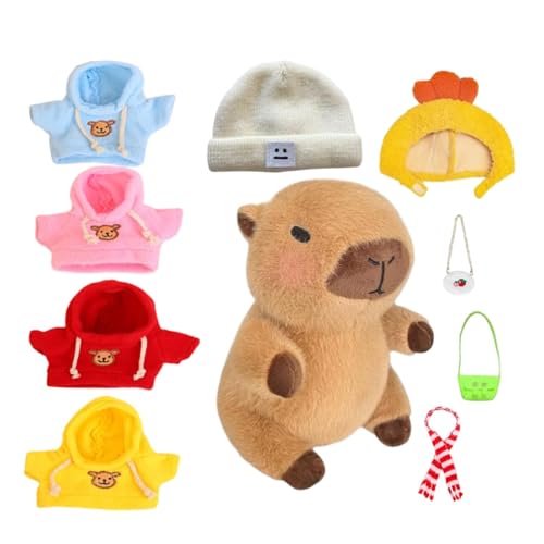 Capybara Plüschtier,23 Cm Capybara Plushie Puppen Mit 10 Teiliger Kleidung Und Accessoires,Süßes Kuscheltier-Capybara-Kissen,Capybaras Plüschfigur, Stofftiere, Heimdekoration, Partygeschenke von Generisch