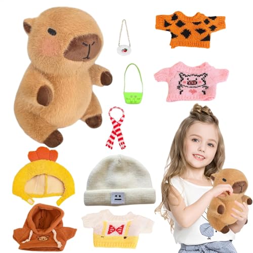 Capybara Plüschtier,23 Cm Capybara Plushie Puppen Mit 10 Teiliger Kleidung Und Accessoires,Süßes Kuscheltier-Capybara-Kissen,Capybaras Plüschfigur, Stofftiere, Heimdekoration, Partygeschenke von Generisch