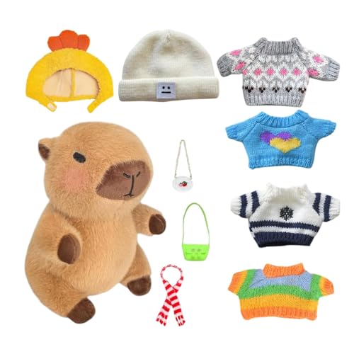 Capybara Plüschtier,23 Cm Capybara Plushie Puppen Mit 10 Teiliger Kleidung Und Accessoires,Süßes Kuscheltier-Capybara-Kissen,Capybaras Plüschfigur, Stofftiere, Heimdekoration, Partygeschenke von Generisch