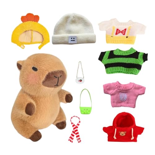 Capybara Plüschtier,23 Cm Capybara Plushie Puppen Mit 10 Teiliger Kleidung Und Accessoires,Süßes Kuscheltier-Capybara-Kissen,Capybaras Plüschfigur, Stofftiere, Heimdekoration, Partygeschenke von Generisch