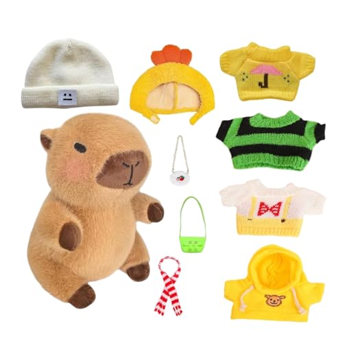 Capybara Plüschtier,23 Cm Capybara Plushie Puppen Mit 10 Teiliger Kleidung Und Accessoires,Süßes Kuscheltier-Capybara-Kissen,Capybaras Plüschfigur, Stofftiere, Heimdekoration, Partygeschenke von Generisch