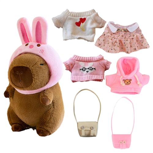 Capybara Plüschtier Mit Kleidung, Dress Up Capybara Plüschtier, Apybara Spielzeug Mit Kostüm, Cartoon Dress Up Capybara Plüschspielzeug, Capybara Plushies Puppen Mit Kleidung Und Accessoires von Generisch