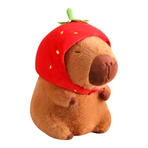 Capybara Plüschtier - Plüschstoff, Kuscheltierkissen | Cute Capybara Plush mit Erdbeerhut Design, umarmbare gefüllte Puppe für Jungen und Mädchen und schmücken Capybara Plüschtier - Plüschstoff, Kuscheltierkissen | Cute Capybara Plush mit Erdbeerhut Design, umarmbare gefüllte Puppe für Jungen und Mädchen und schmücken von Generisch
