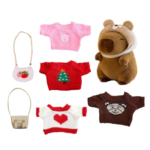 Capybara-Plüschtier mit Kleidung,Capybara-Plüschtier mit Kleidung - Weiche Tierkuschelpuppe,Niedliche Capybara-Stofftier-Spielzeug-Ankleide-Cartoon-Puppe mit Pullover-Tasche, Hut für Heimdekoration von Generisch