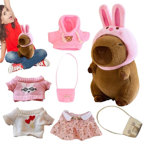 Capybara Plushies - Capybara Stofftier mit Kleidung | Niedliches Capybara Stofftier | Weiche Tier Umarmungspuppe | 22,9 cm süße Capybara Stofftier Spielzeug Dress Up Cartoon Puppe für Mädchen von Generisch