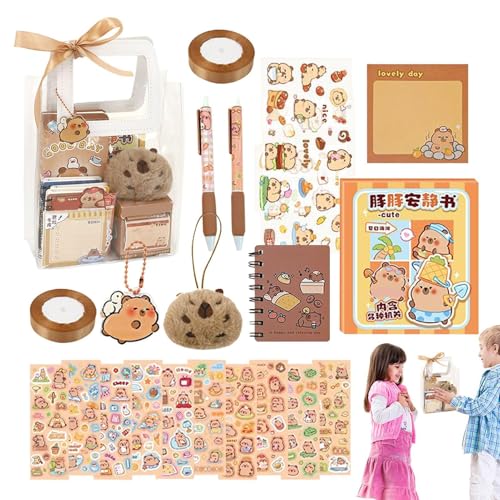 Capybara Stationery Set, Cute Pencils & Sticky Notes, Fun Desk Ornament & Backpack Pendant, Adorable School Supplies & Notepad for Kids and Students Boys Girls von Generisch