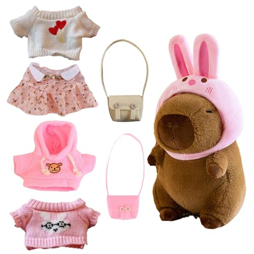 Cartoon Animal Plushy - Capybara Stofftier mit Kleidung | Capybara Umarmen, 9 Zoll Cute Capybara Stofftier Spielzeug Dress Up Cartoon Puppe, Capybara Niedliches Plüschtier für Mädchen von Generisch