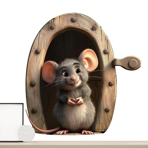 Cartoon-Tier-Aufkleber, niedliche Tier-Wandaufkleber, Niedliche Cartoon-3D-Wandaufkleber mit Mäusen im Loch, Selbstklebender Aufkleber „Mäuse im Loch“, Tier zum Abziehen und Aufkleben, lustig für Kind von Generisch