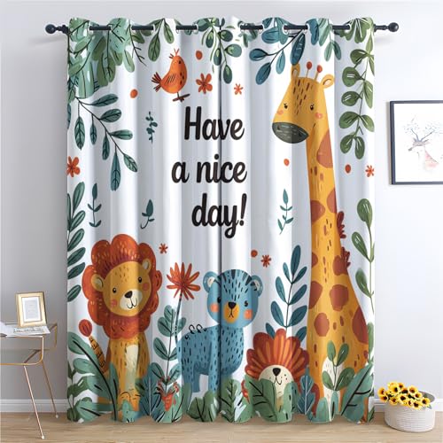 Cartoon Tier Vorhang, Wohnzimmer Schlafzimmer Blickdichte vorhänge, Giraffe Löwe Gardinen, mit Ösen Verdunkelungsvorhang, Vorhänge 2er Set, 137x117 cm 7YsU-139 von Generisch