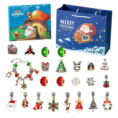 Charm-Armbänder-Sets, Countdown-Kalender-Schmuckherstellungsset,Wiederverwendbarer Countdown-Kalender | Niedlicher Damen-Schmuck-Weihnachtsmann-Schmuckherstellungsset für Familie, Freunde, Kinder von Generisch