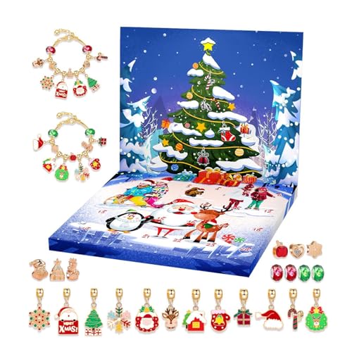 Charm-Armband-Adventskalender, Countdown-Schmuckherstellungsset, 2024 Schmuckherstellungsset, 2024 Mädchen-Armband-Weihnachts-Countdown-Kalender für Kinder, Kleinkinder, Familie, Freunde von Generisch