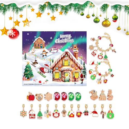 Charm-Armband-Adventskalender, Countdown-Schmuckherstellungsset | Weihnachtsschmuck-Herstellungsset - 2024 Mädchen-Armband-Weihnachts-Countdown-Kalender für Kinder, Kleinkinder, Familie, Freunde von Generisch