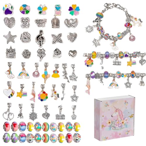 Charm-Armband-Herstellungsset, Armband-Herstellungsset für Mädchen | Buntes Perlenarmband-Set für Kinder, Schmuckherstellungsset,Trendiges Schmuck-Perlen-Set, Bettelarmband-Halsketten-Set für Mädchen von Generisch