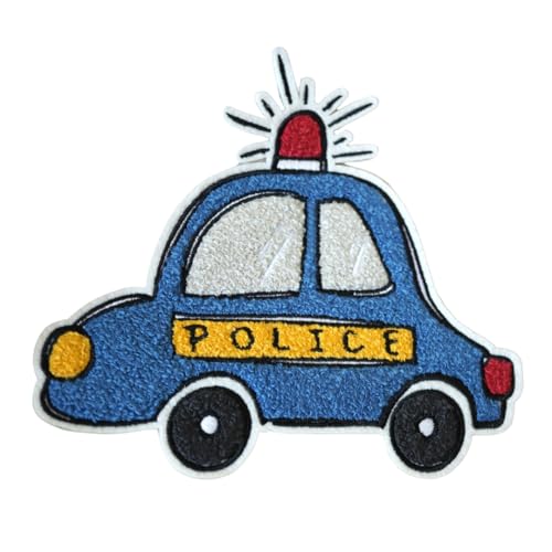 Chenille Patch "Polizeiauto" - Aufbügler, Aufnäher, Bügelbild, Patches, Flicken, flauschig, zum aufbügeln, Auto, Polizei, Kinderkleidung von Generisch