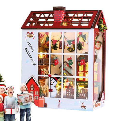 Christmas Book Nook | Dekoratives Miniatur Holz Bücherregal Einsatz | Gebäude Puppenhaus Buchstützen , 3D Holzpuzzle Miniaturhaus für Weihnachtsferien, Festliche Buchecke für Zuhause von Generisch