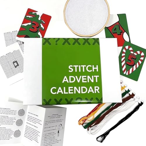 Christmas Countdown Embroidery Kit | 24 Days Embroidery Ornament | Christmas Embroidery Starter Kit for Beginners and Adults, Embroidery Craft Supplies von Generisch