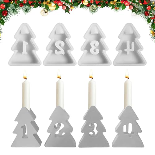 Christmas Tree Molds for Candlesticks, Set of 4 Hollow Number Shape Concrete Molds for Making Candlestick Holders, Plaster Molds for Custom Table Decorations, Holiday Crafting von Generisch