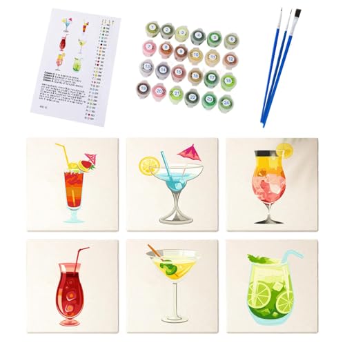 Cocktailölmalerei, Malen nach Nummer Cocktail | 6 Stück Easy Lack nach Nummern Kit für Erwachsene,Home Wall Decor, 5.91x5.91in handgemaltes Ölmalset mit Pinsel für die Aktivität im Klassenzimmer von Generisch