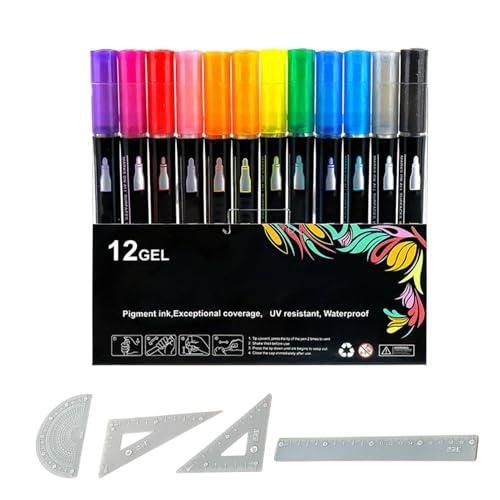 Coloring Lightstick Graffiti Highlighter Pens | 12/24 Farben Glitzer Textmarker Mit Lineal-Set | Doppellinie Stifte | Glitzermarker Zum Selbermachen Zeichen Malstifte Für Kinder Erwachsene von Generisch