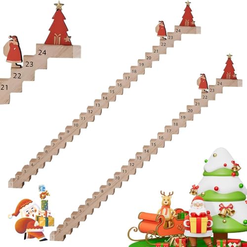 Countdown Kalender Santa Climbing Staircase,Weihnachtsmann-Countdown-Kalender,Holz Santa Staircase Adventskalender 2024,Adventskalender Wednesday Weihnachts-Countdown Dekoration für Weihnachten (2pcs) von Generisch