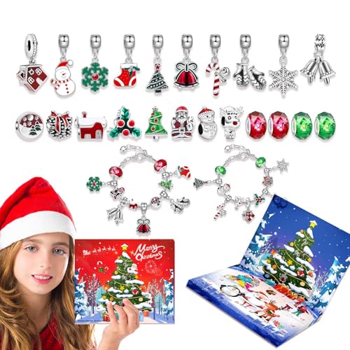 Countdown-Kalender-Schmuckarmband,Weihnachts-Adventskalender-Armband - Advent 24 Tage Kalender Countdown Armband - Einsteigerfreundliches Schmuckherstellungsset für Klassenkameraden und Freundinnen von Generisch