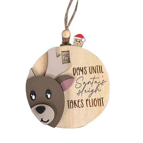 Countdown-Weihnachtsbaumschmuck, verschiebbarer Countdown bis Weihnachten-Ornament - Holz verschiebbare Weihnachtsdekorationen rotierendes Kalenderschild,Hübscher Bären-Weihnachtsbaumschmuck für Teena von Generisch