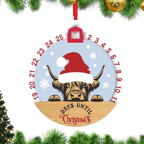 Countdown to Christmas Schild | Türschild | Weihnachts-Countdown-Kalender | Wanddekoration Holzschild | Haustür Weihnachtsdekoration Entzückendes Kuhmuster Holz für Ihre Weihnachtsdekoration von Generisch