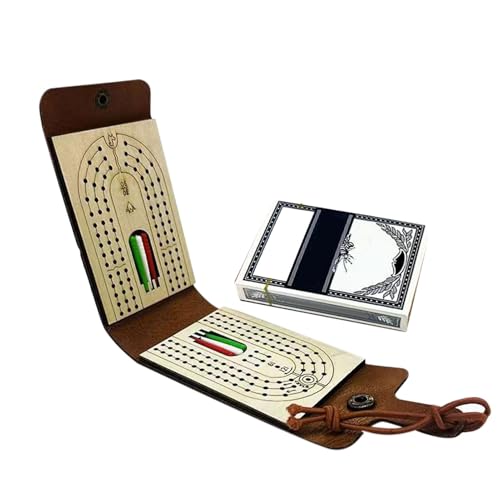 Cribbage Brettspiel Set aus Leder, Cribbage-Brettset mit Nadel, klassisches Cribbage-Spiel mit vollem Kartenspiel und 6 Klammern, Tragbares Brettspiel Leder Spieltasche für Spieleabend von Generisch