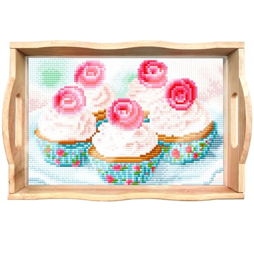 DIY Diamant Malerei Tablett Diamant Kunst Malerei Palette Handgemachte Holztablett Speiseteller Teetablett Kaffeetablett Diamantmalerei Mandala Geschenk (Cupcake) von Generisch