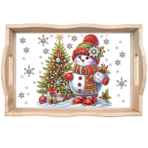 DIY Diamond Art Painting Tray Diamond Art Painting Tray Handmade Wooden Tray Dinner Plate Tea Tray Coffee Tray Diamond Wooden Tray Dinner Plate Christmas Snowman von Generisch