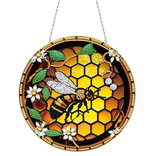 Generisch DIY Diamond Painting Anhänger mit Kette, Tier Blume Diamant Painting Bilder, Kreatives 5D Diamond Malerei Wandbehang Kits für Fenster Wand Eingang Garten Decor-09-Biene von Generisch