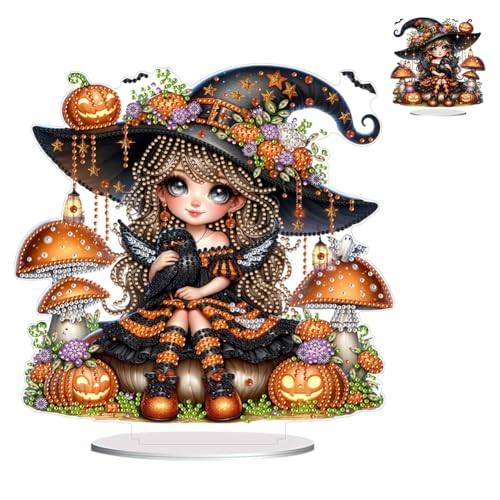 DIY Diamond Painting Tisch Deko Diamant Painting Halloween Ornamente Diamant Malerei Stehend Kunst Set Halloween Innen Dekoration Festliches Geschenk Hausgeschenk (Hexe 3) von Generisch