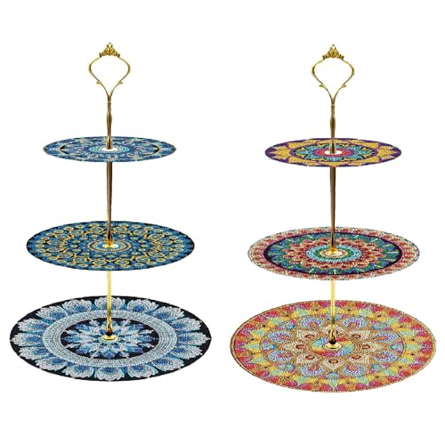 DIY Dot Diamond Snack Stand Diamond Painting Mandala Muster Design Dreilagiger Speiseteller - 2 Stück von Generisch