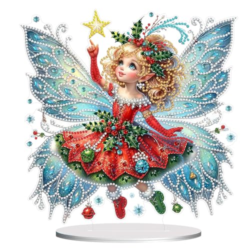 DIY Dot Diamond Table Ornaments, Christmas Diamond Art Painting Home Decoration Desktop Ornaments for Home Office Decor (Single Side Diamond)-#06-Christmas Fairy von Generisch