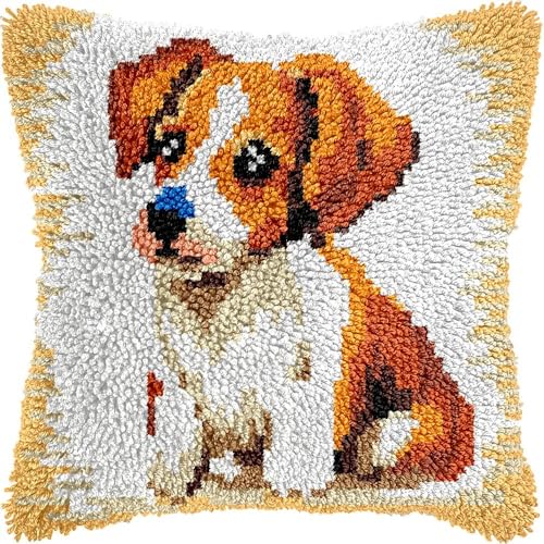 DIY Knüpfkissen-Set für Erwachsene, Baby-Hund, Kissenbezug mit vorgedrucktem Überwurf-Kissenbezug, Häkelgarn, Stickerei, Knüpfkissen, für Heimdekoration, 43,2 x 43,2 cm (L x B) von Generisch