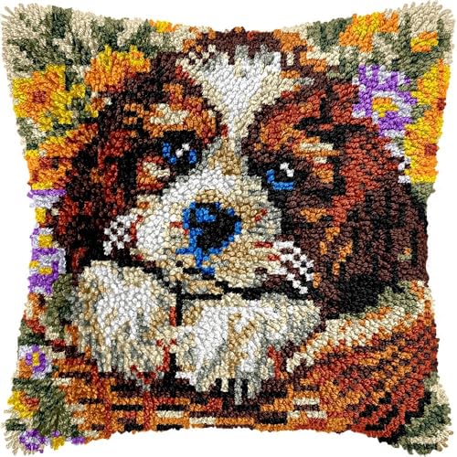 DIY Knüpfkissen-Set für Erwachsene, Berner Sennenhund, Kissenbezug mit vorgedrucktem Kissenbezug, Häkelgarn, Stickerei, Knüpfkissen für Heimdekoration, 43,2 x 43,2 cm (L x B) von Generisch