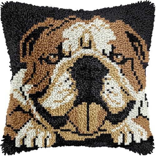 DIY Knüpfkissen-Set für Erwachsene, Mops-Hund, Kissenbezug mit vorgedrucktem Kissenbezug, Häkelgarn, Stickerei, Knüpfkissen, für Heimdekoration, 43,2 x 43,2 cm (l21) von Generisch