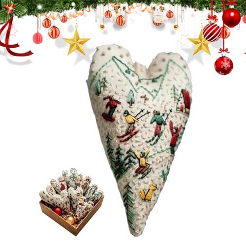 DIY Stickerei Weihnachten Ornament Kits - Herzstickerei Weihnachtsdekoration, Handstickerei Weihnachtsbaum hängende Ornamente, Weihnachtsschmuck Kits - Skifahren von Generisch