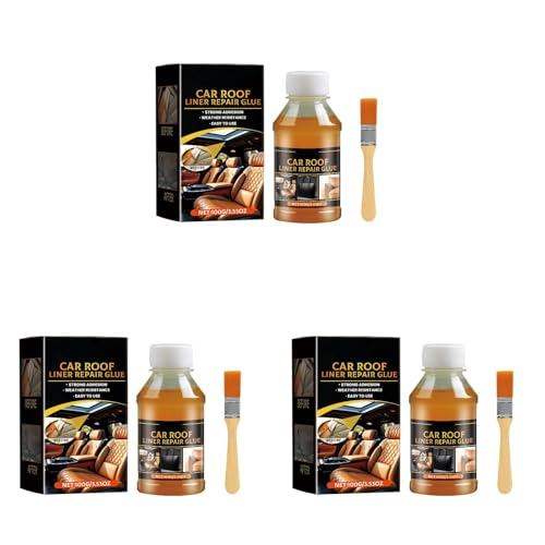 Dachhimmel-Reparaturkleber, Polsterstoff-Kleber 100ML 1/2/3 PACK Kit - Klebkraft Autodach Einfache Anwendung für Alle Leder Restaurierung Autoinnenraums Behebt Risse Löcher & Risse (3) von Generisch