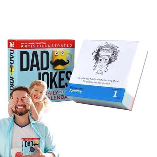 Dad Jokes Tischkalender 2025, 365 Tägliche Witze Kalender Mit Künstler Illustrationen Und Rätsel, Lustiger Kalender 2025, Raumdekoration, Tischkalender Mit Notizblock Auf Der Rückseite, Dad Geschenke von Generisch