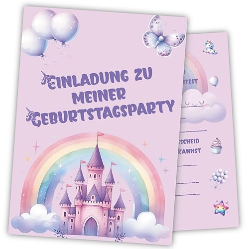 Damalia | 12 Einladungskarten | Kindergeburtstag | Mädchen | Einhorn Schloss | Tiere | Kinderparty | DIN A6 | Einladung | Geburtstag | klein und groß | Baby von Generisch