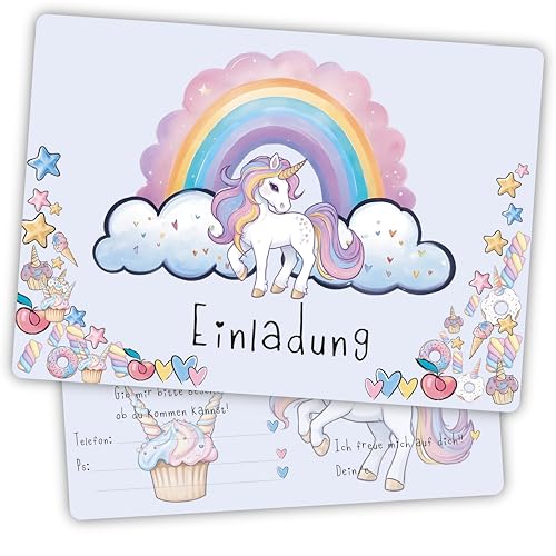 Damalia | 12 Einladungskarten | Kindergeburtstag | Mädchen | Einhorn | Tiere | Kinderparty | DIN A6 | Einladung | Geburtstag | klein und groß | Baby von Generisch