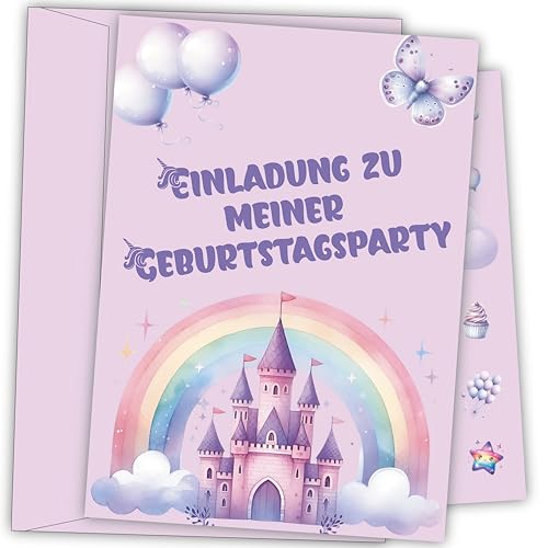 Damalia | 12 Einladungskarten inkl. 12 passender Umschläge | Kindergeburtstag | Mädchen | Einhorn Schloss | Tiere | Kinderparty | DIN A6 | Einladung | Geburtstag | klein und groß | Baby von Generisch