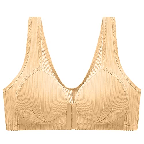 Damen Soft BH Frontverschluss-BHS für Frauen Close Brustvergrößerungs-BH WirelessUnderwear Klein Damen Bustier (Beige, 36) von Generisch