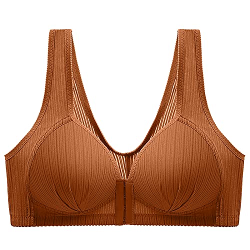 Damen Soft BH Frontverschluss-BHS für Frauen Close Brustvergrößerungs-BH WirelessUnderwear Klein Damen Bustier (Brown, 36) von Generisch