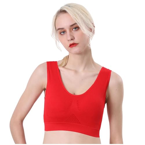 Damen Soft BH Netzstoff mit Stahlring vertikalem Muster für Damen, Sport, Yoga, Fitness, Schlaf-BH, Tanktop-Stil, Geraffte Unterwäsche Nüsse Sind Remix (Red, L) von Generisch